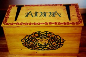 wooden chest with celtic knotwork